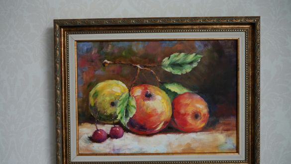Три яблока. Картина доступна в обрамлении и без на заказ. 